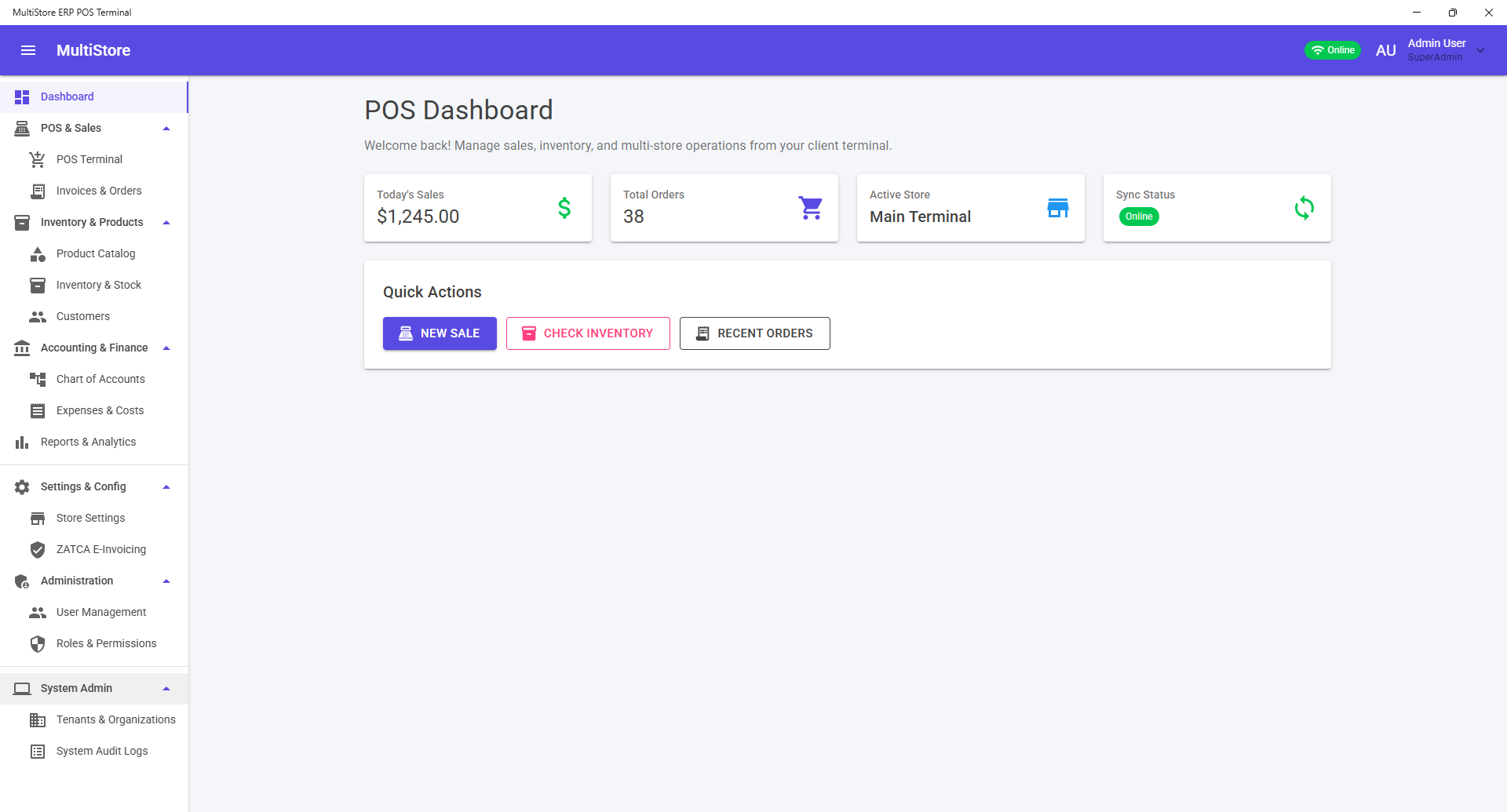 POS Dashboard Module Screen